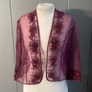 Vintage Sheer floral Beaded Burgundy Women's Jacket Bolero